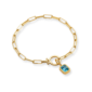 Baguette Birthstone Charm on Mint Paperclip Bracelet