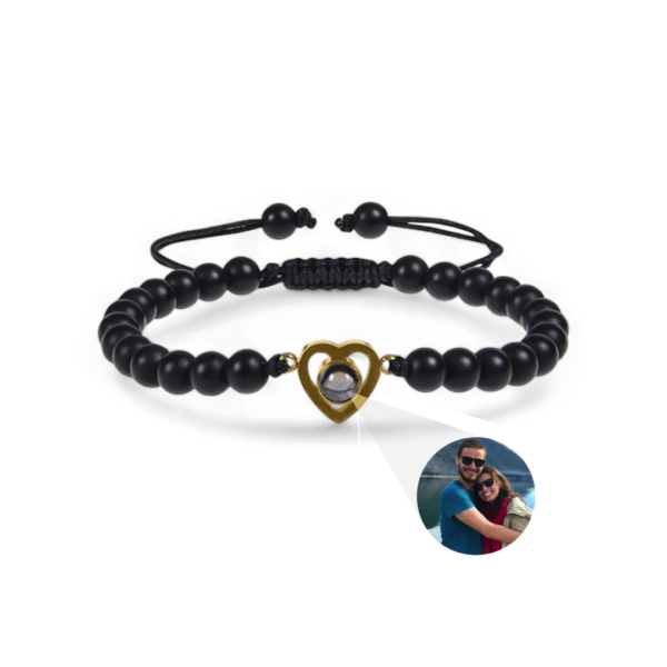 BeadedHeartPhotoBraceletOnyx