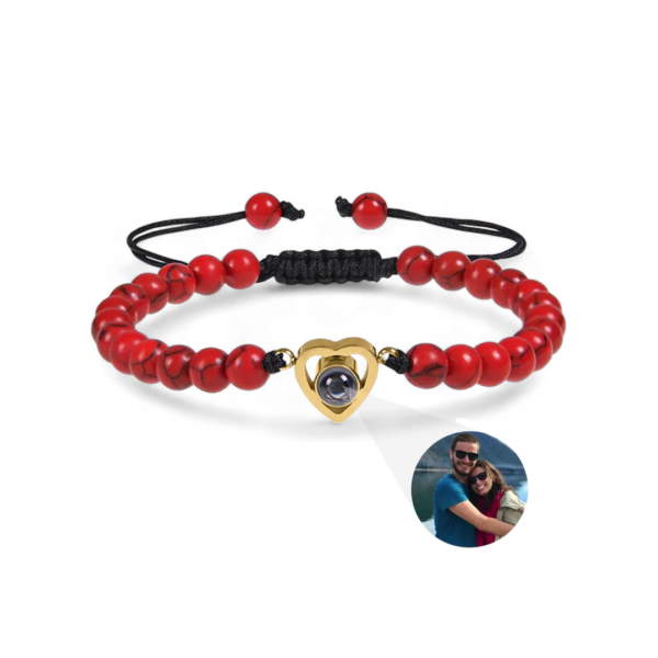 BeadedHeartPhotoBraceletRedMarble