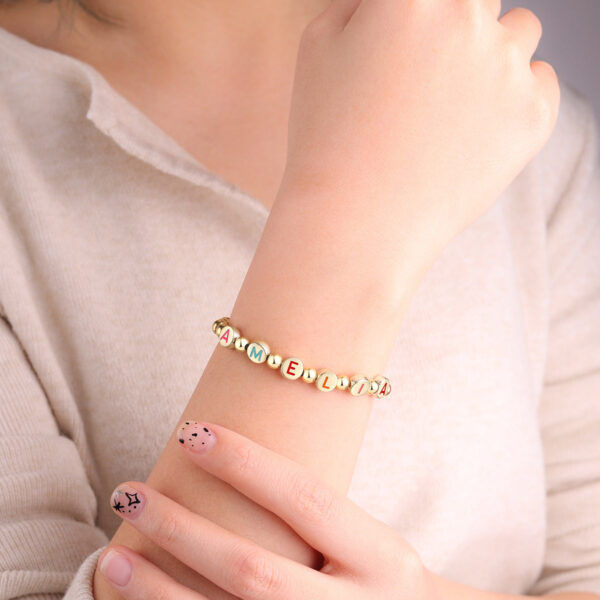 Custom_Rainbow_Letter_Gold_Disc_Bead_Bracelet_4