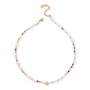 Gemstone and Pearl Initial Necklace