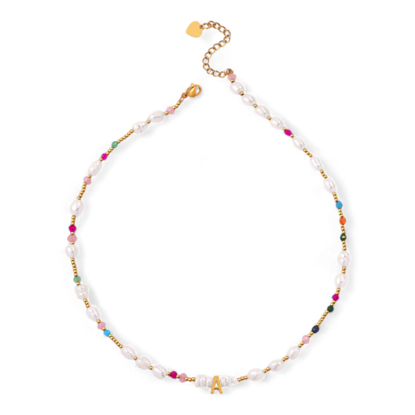 Gemstone and Pearl Initial Necklace
