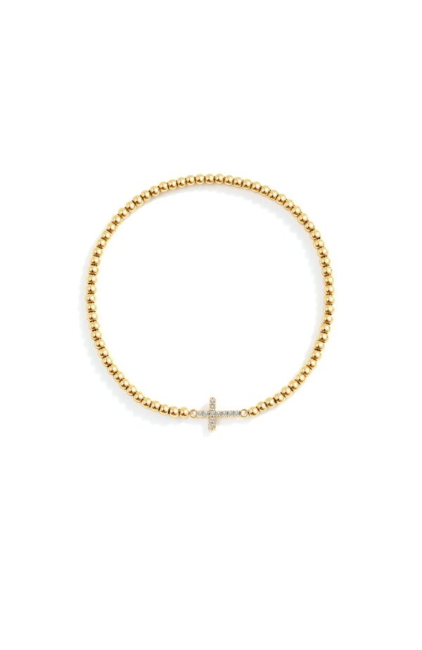 GoldBeadedCrossStretchBracelet-Flatlay-Gold.65padded