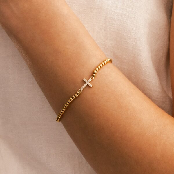 GoldBeadedCrossStretchBracelet-Model-2