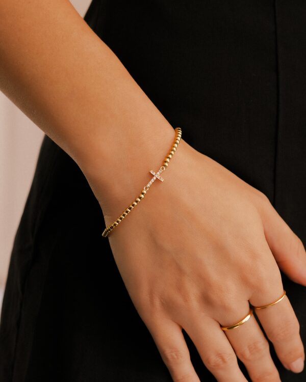 GoldBeadedCrossStretchBracelet-Model