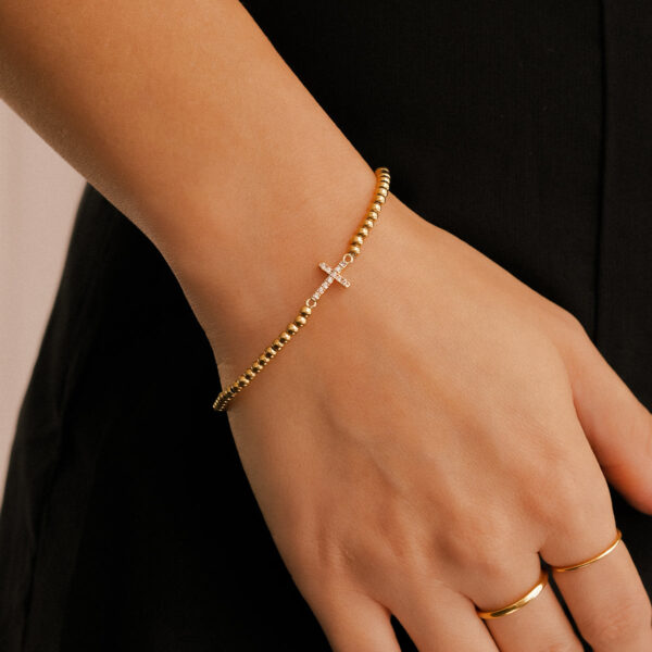 GoldBeadedCrossStretchBraceletmodel
