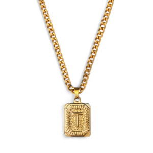 Initial Card Pendant Necklace with Curb Chain