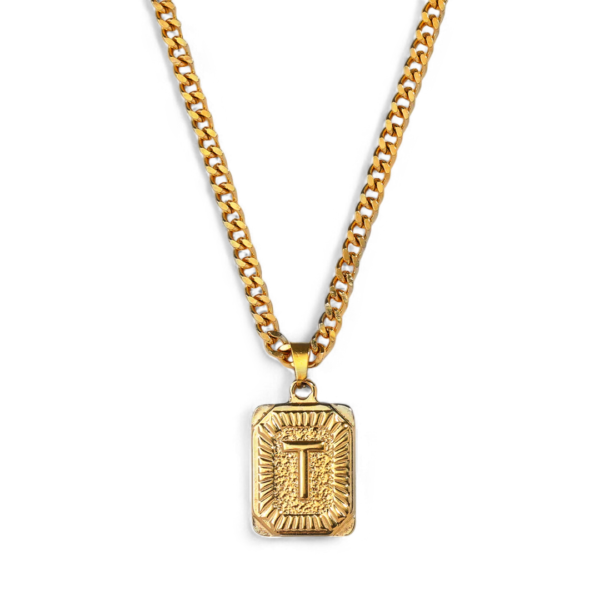 Initial Card Pendant Necklace with Curb Chain