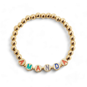 Custom Rainbow Letter Gold Disc Beaded Bracelet