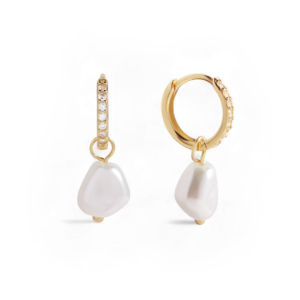 Freshwater Pearl Drop Pave Huggie Earrings