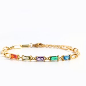 Baguette Birthstone Paperclip Bracelet