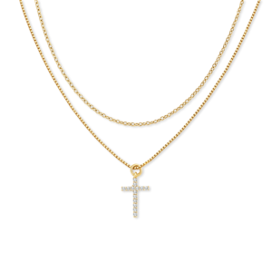 Dainty Cable Necklace with Pave Cross Chain Necklace Stacking Set