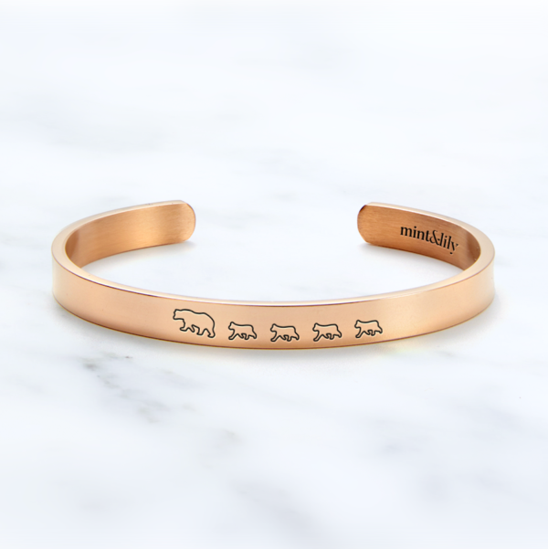 mintandlily-mama_bear_4_cubs-cuff_bracelet-rose_gold-front