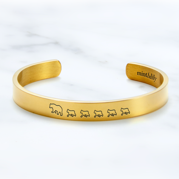 mintandlily-mama_bear_5_cubs-cuff_bracelet-gold-front