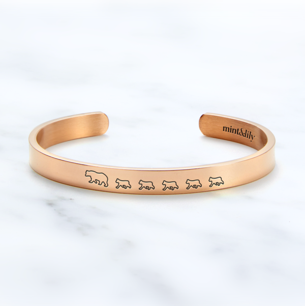 mintandlily-mama_bear_5_cubs-cuff_bracelet-rose_gold-front