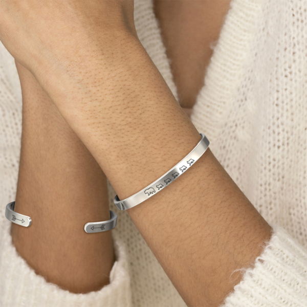 mintandlily-mama_bear_5_cubs-cuff_bracelet-wrist_up-sweater-silver